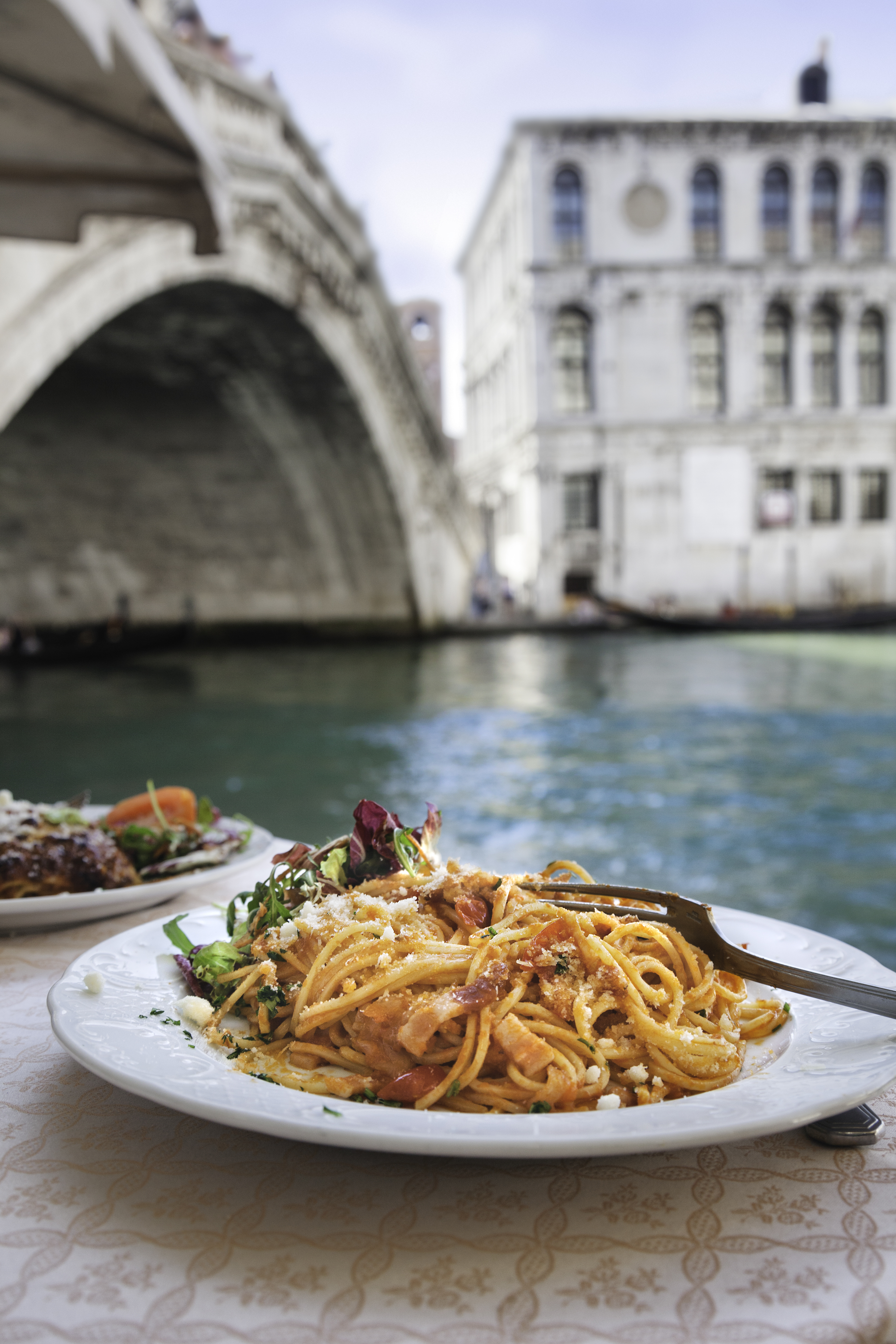 Spaghetti at the Rialto Bridge, Venice.